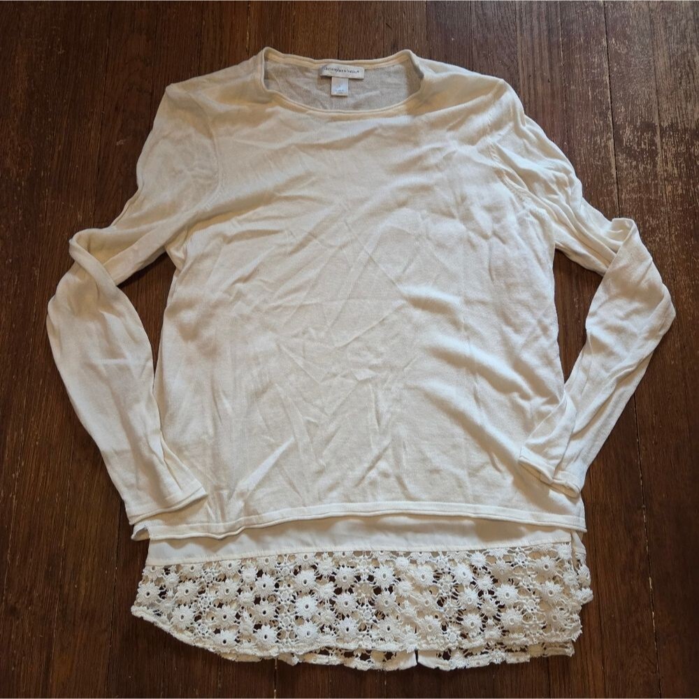 Christopher & Banks Cream Long Sleeve Top with Lace Hem SIZE L